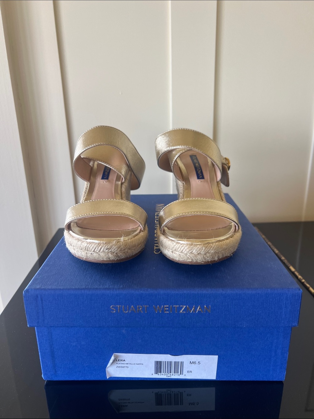 Stuart Weitzman Metallic Gold Espadrille Wedge Sandals